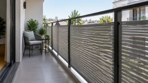 Panel kisi privasi pada sisi balkon sempit