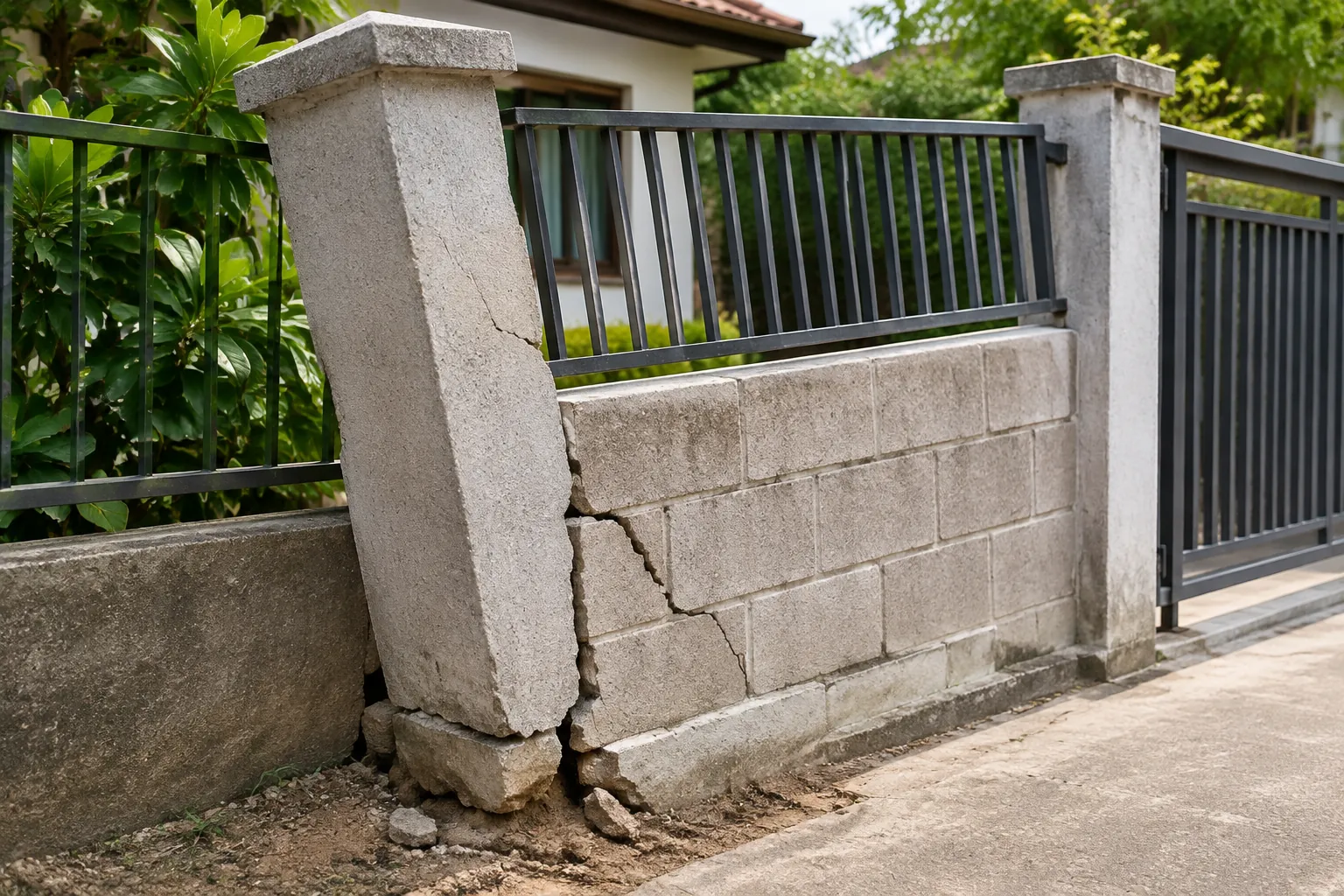 Tiang dan dinding pagar beton retak
