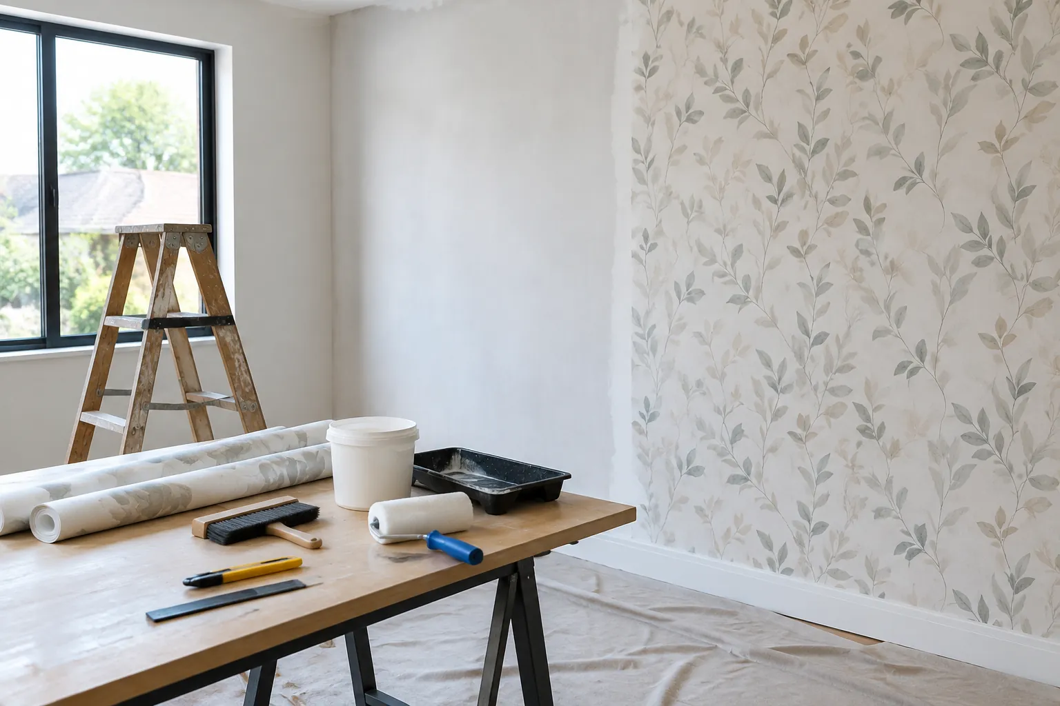 Bahan wallpaper motif daun.