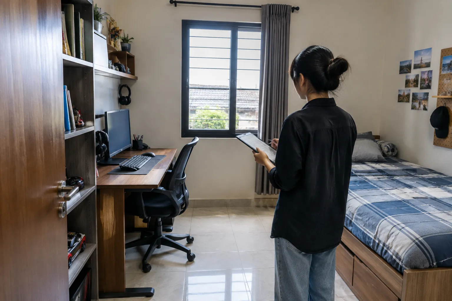 Seseorang mencatat kondisi awal kamar remaja