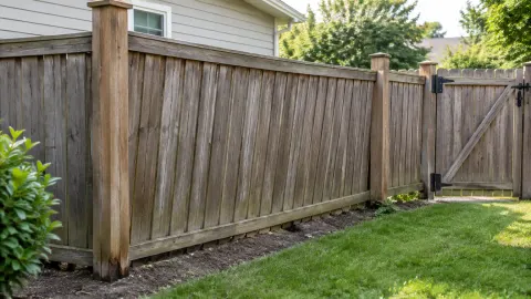 Pagar kayu di halaman rumput dengan garis bawah tidak rata