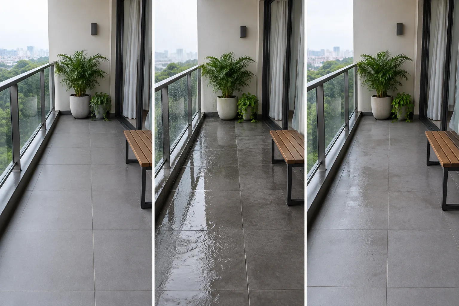 Triptych tiga kondisi balkon.