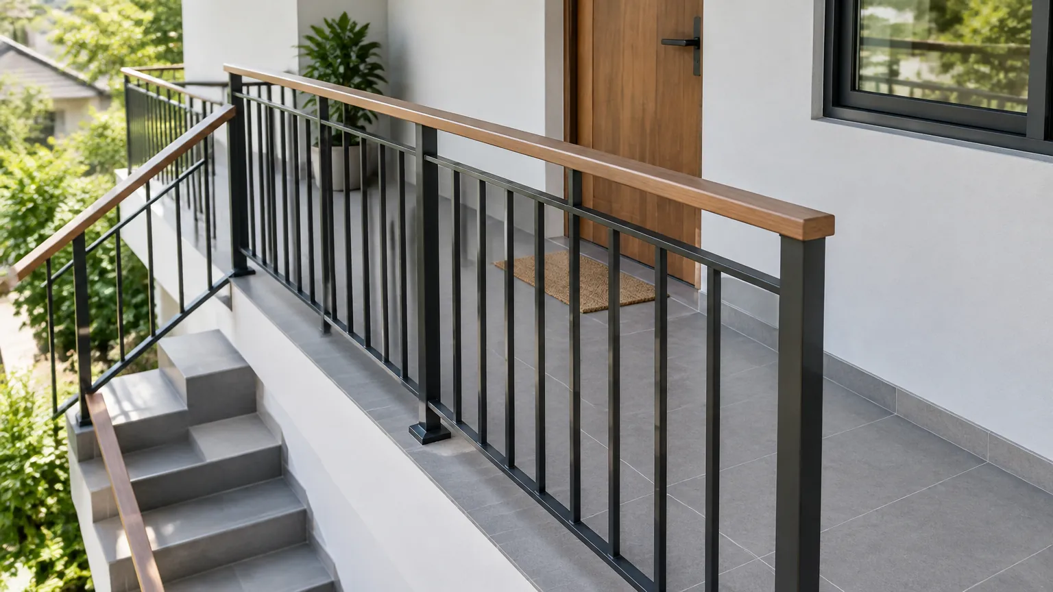 Railing besi pada tangga dan lantai atas rumah