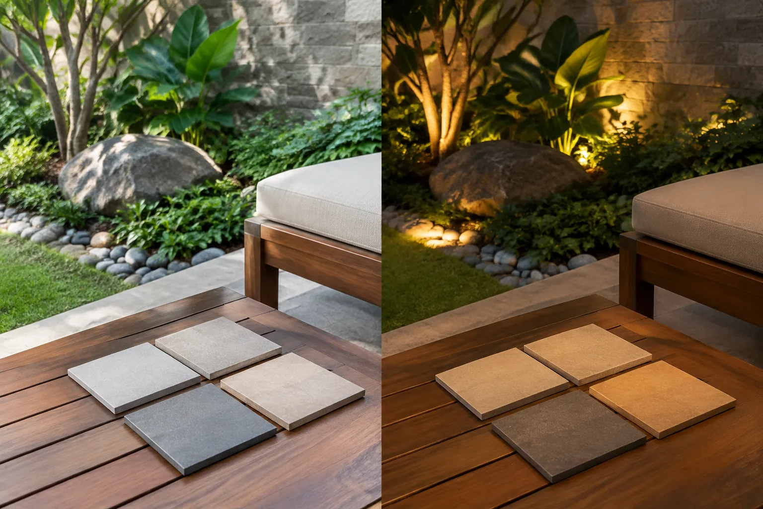 Contoh warna taman pada dua kondisi pencahayaan