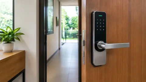 Kunci elektronik pada pintu masuk rumah