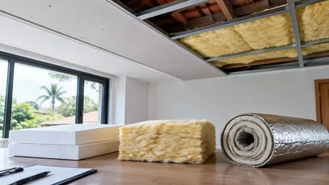 Contoh bahan insulasi dan panel plafon di meja
