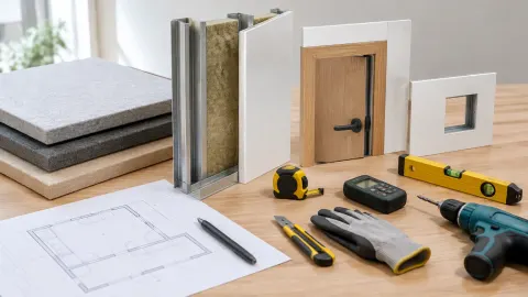 Peralatan dan contoh panel akustik di atas meja