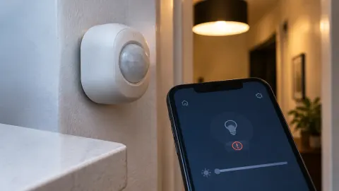 Ilustrasi peringatan pada aplikasi lampu pintar di dekat sensor dan lampu