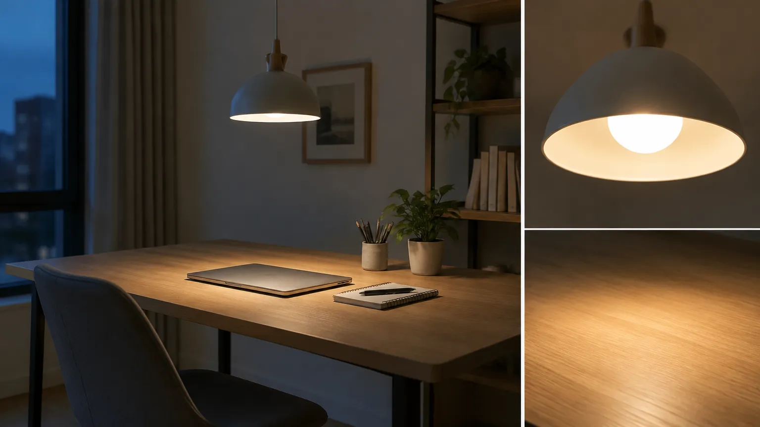 Dua keadaan lampu pada meja kerja