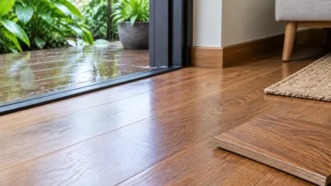 Lantai kayu di dekat pintu menuju halaman basah
