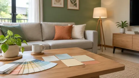 Sampel warna di atas meja ruang keluarga