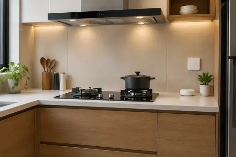Dapur dengan lampu biasa.