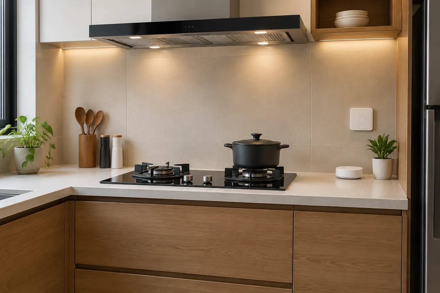 Dapur dengan lampu biasa.