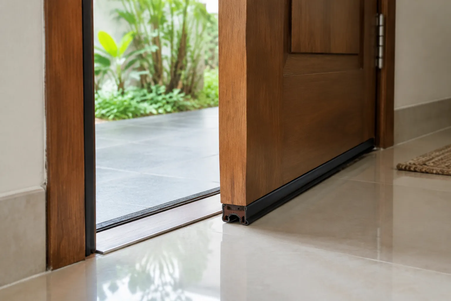 Detail ambang dan celah bawah pintu kayu luar