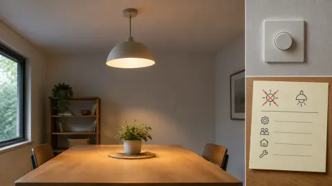 Lampu gantung di ruang makan dengan lembar pemeriksaan