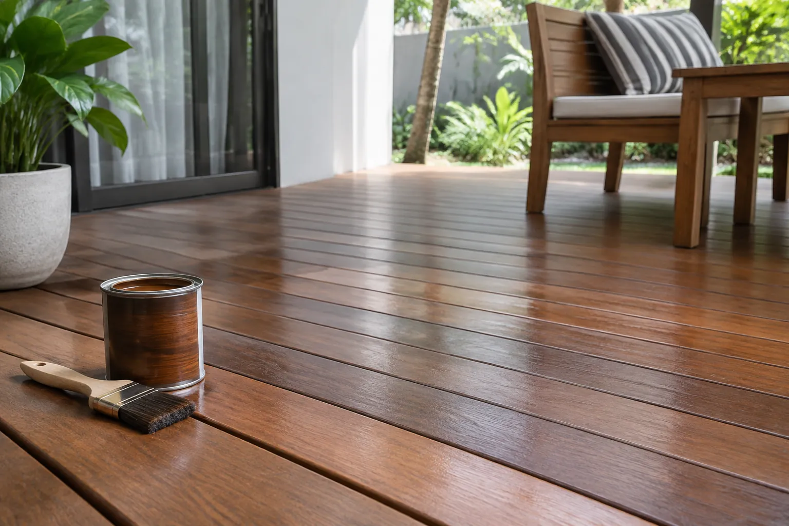 Detail papan kayu pada lantai teras