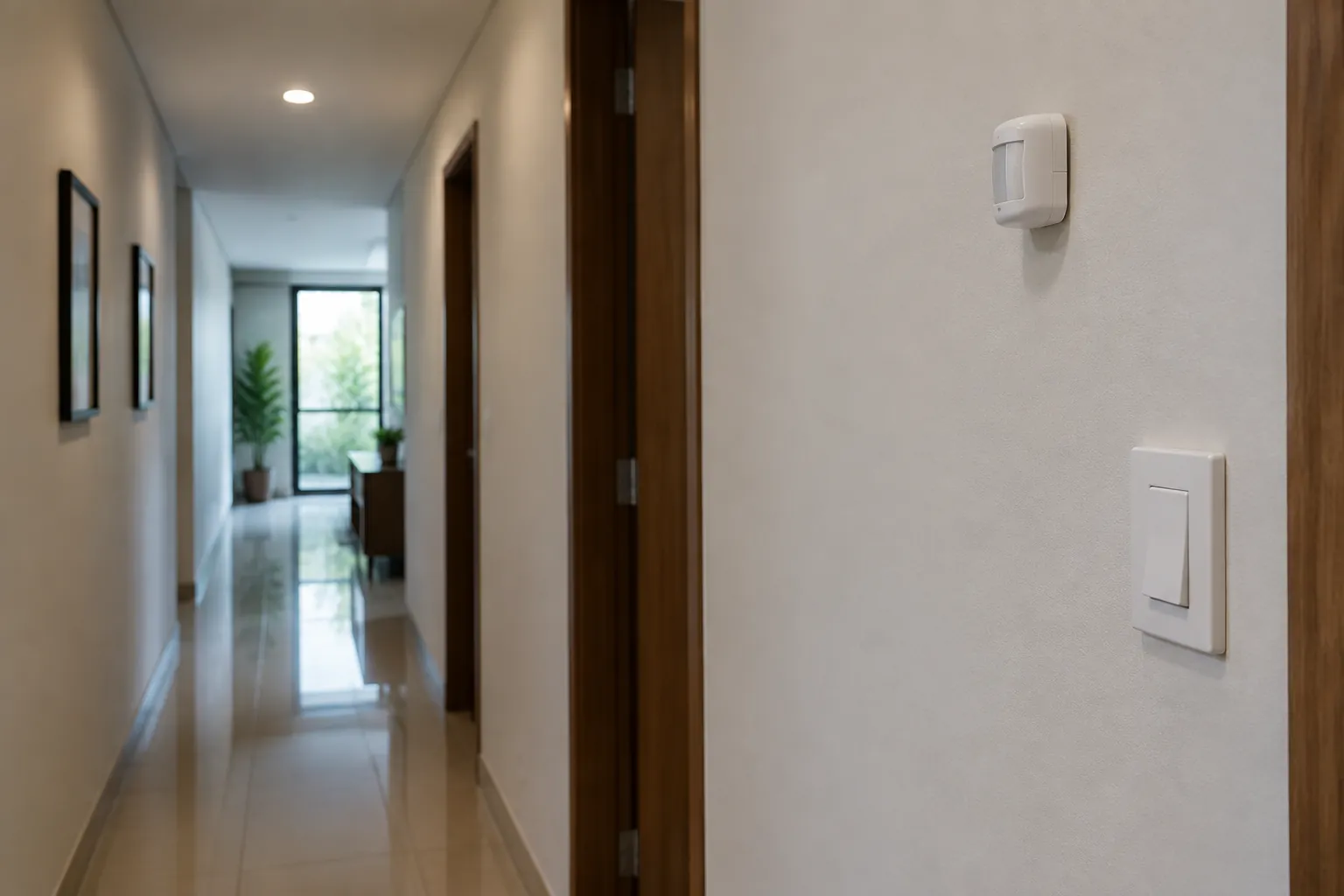 Sakelar pada dinding lorong dekat beberapa pintu
