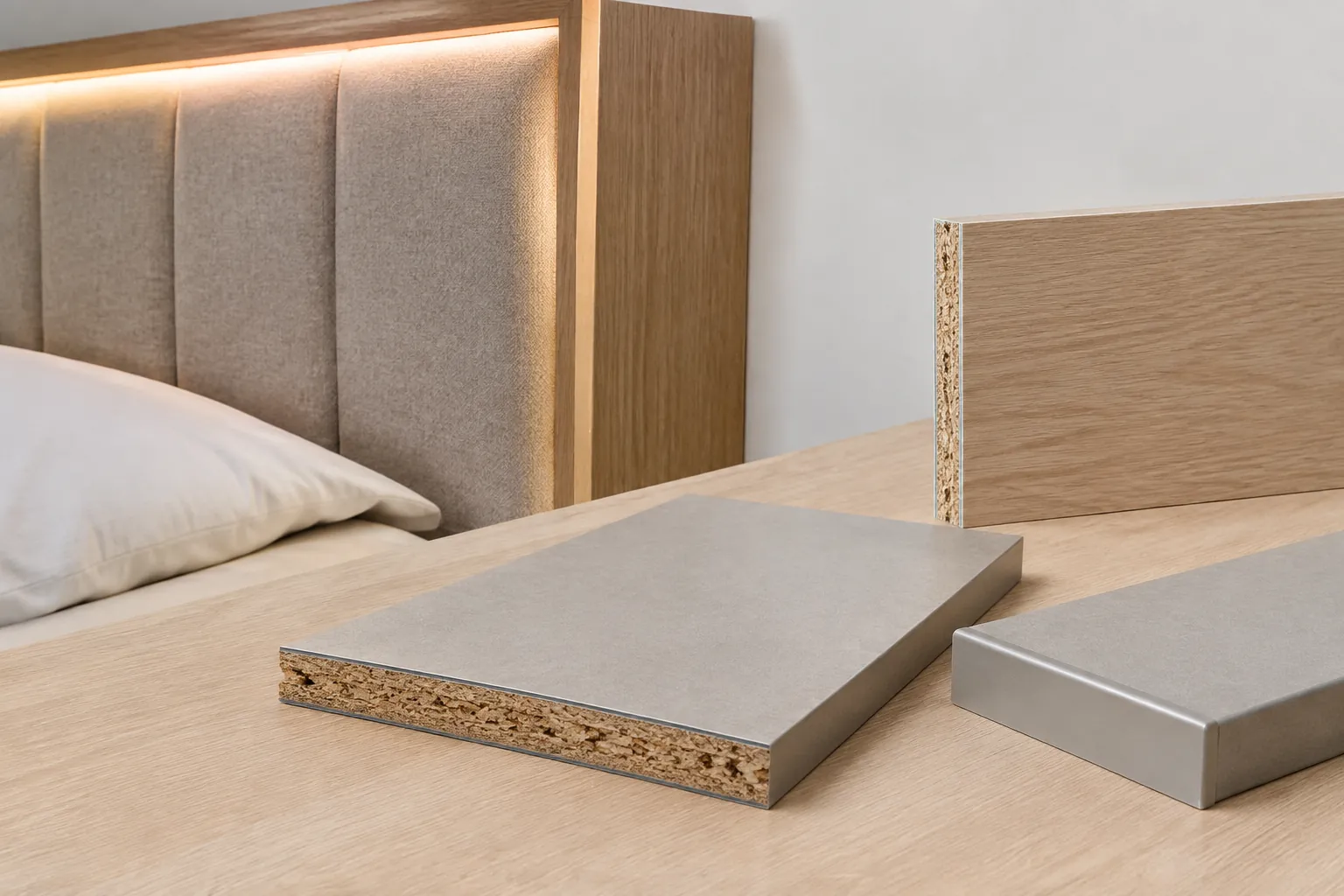 Contoh papan furnitur dan kepala tempat tidur berlapis