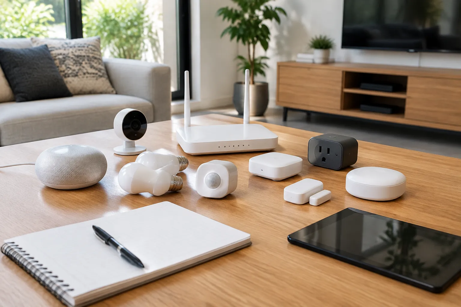 Perangkat rumah pintar dikelompokkan bersama catatan dan tablet
