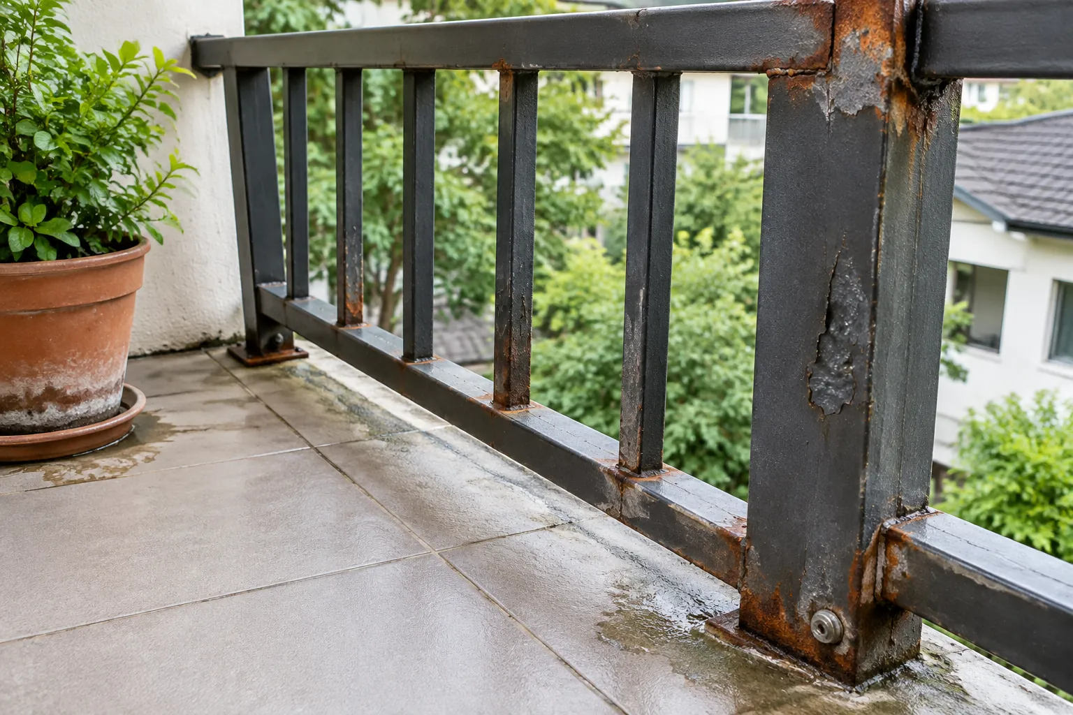 Karat pada sambungan pagar balkon