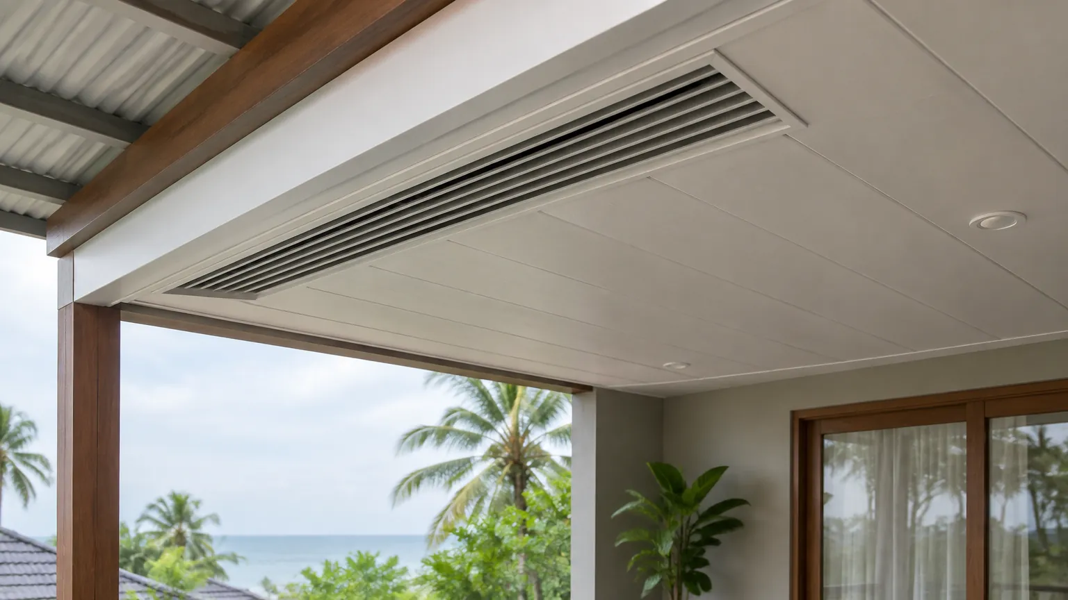 Kisi ventilasi memanjang pada plafon teras rumah