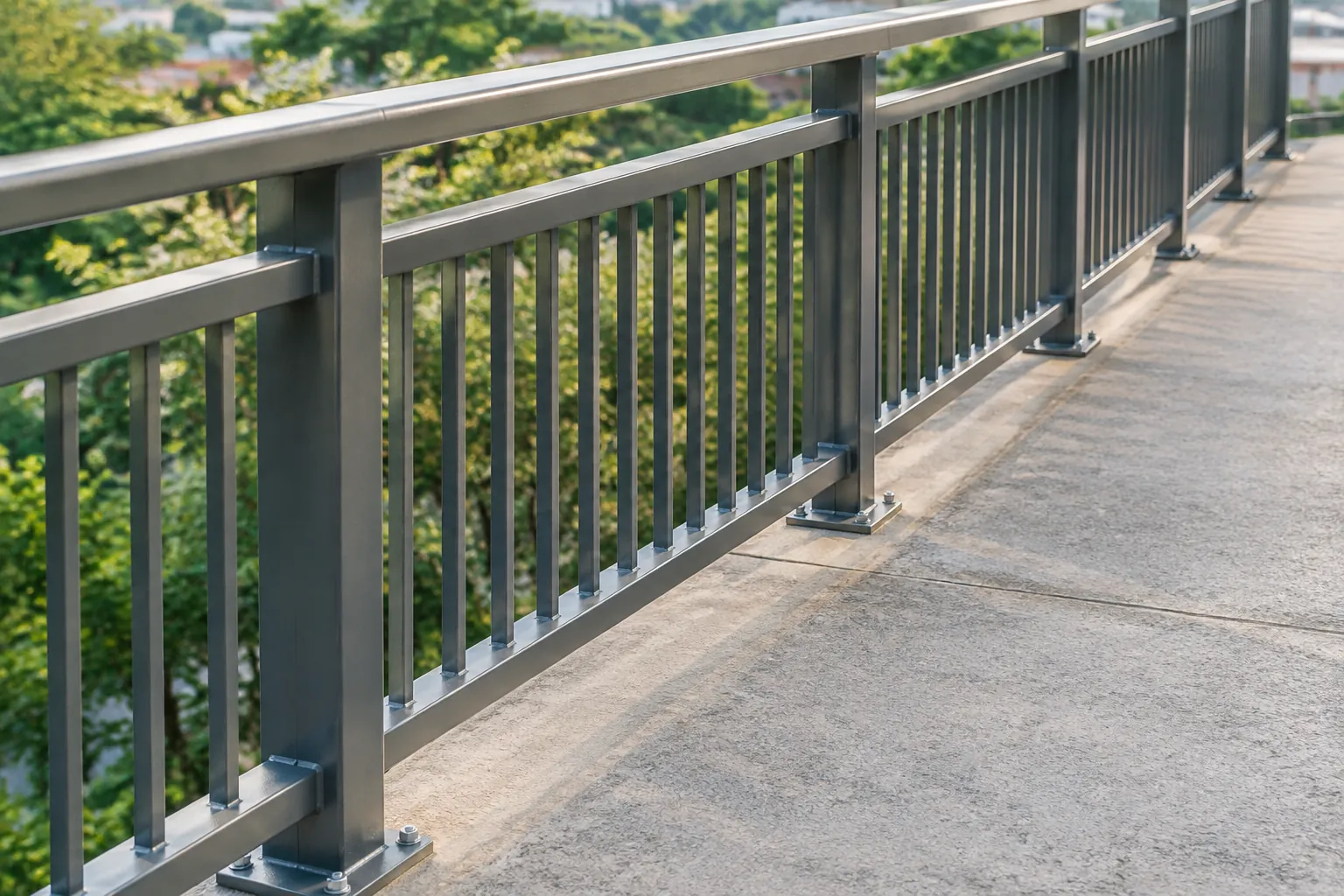 Sambungan bawah railing besi di tepi balkon
