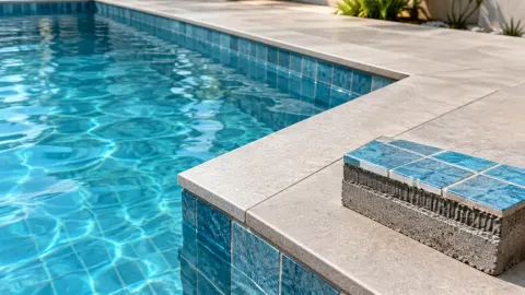 Tepi kolam renang dengan contoh susunan lapisan finishing keramik