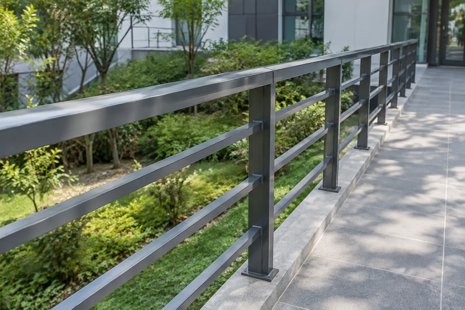 Railing logam luar di sisi taman