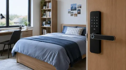 Kunci elektronik pada pintu kamar remaja