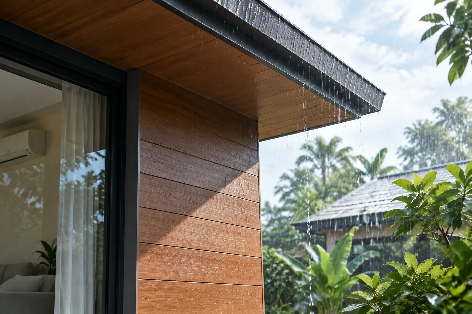 Pelapis dinding luar rumah di bawah atap