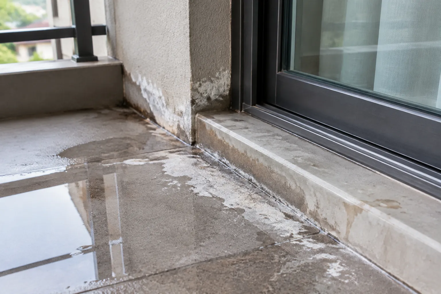 Air tertahan di sekitar dasar pintu balkon
