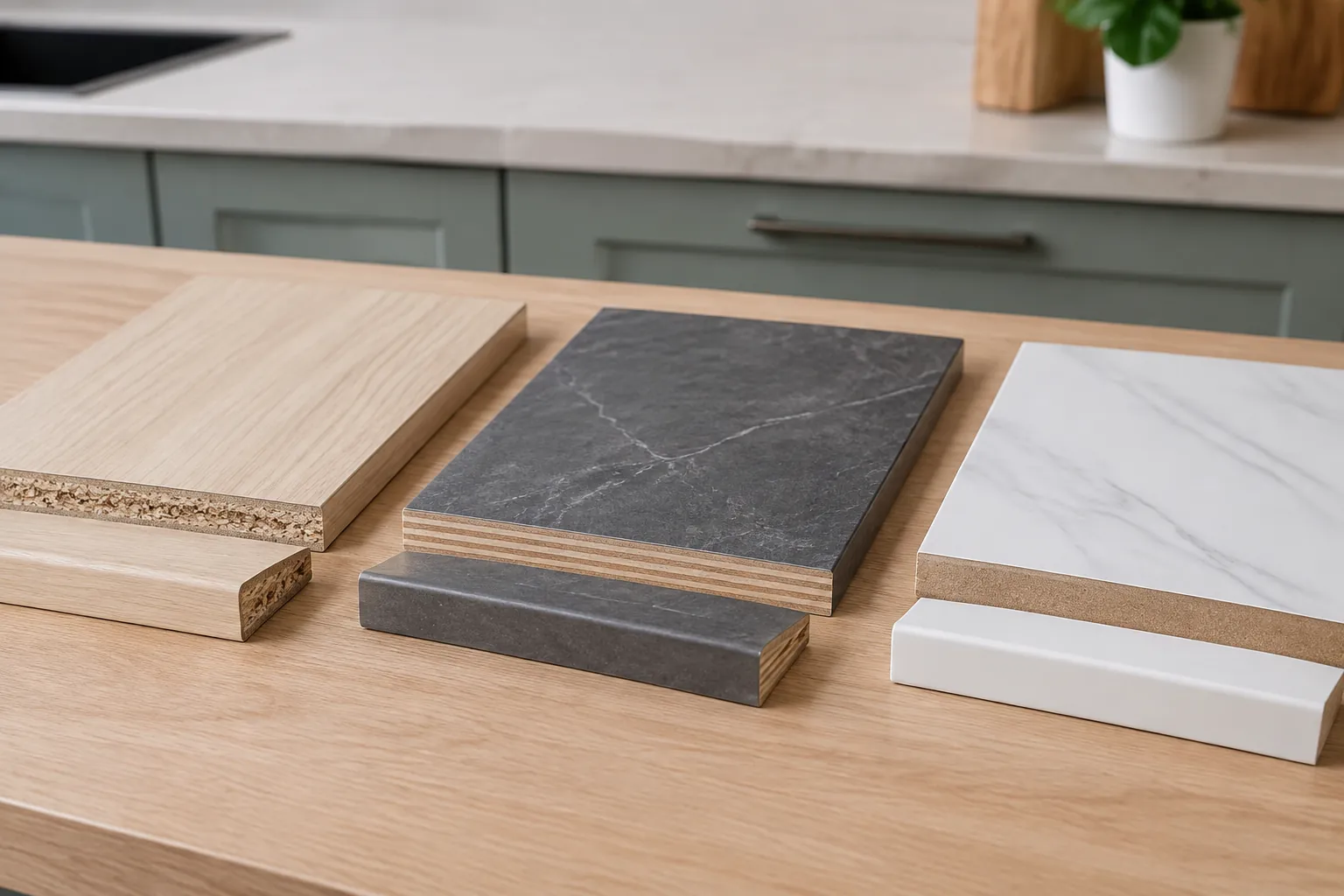 Sampel papan dan finishing untuk kabinet dapur