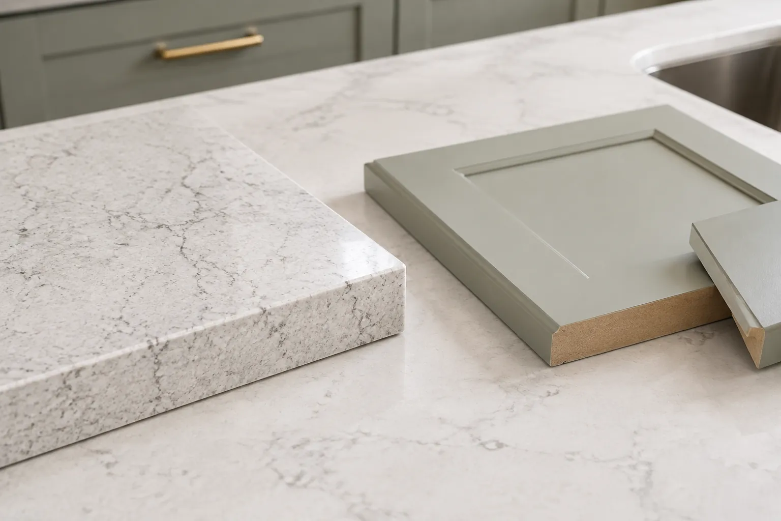 Sampel pintu kabinet di atas countertop dapur