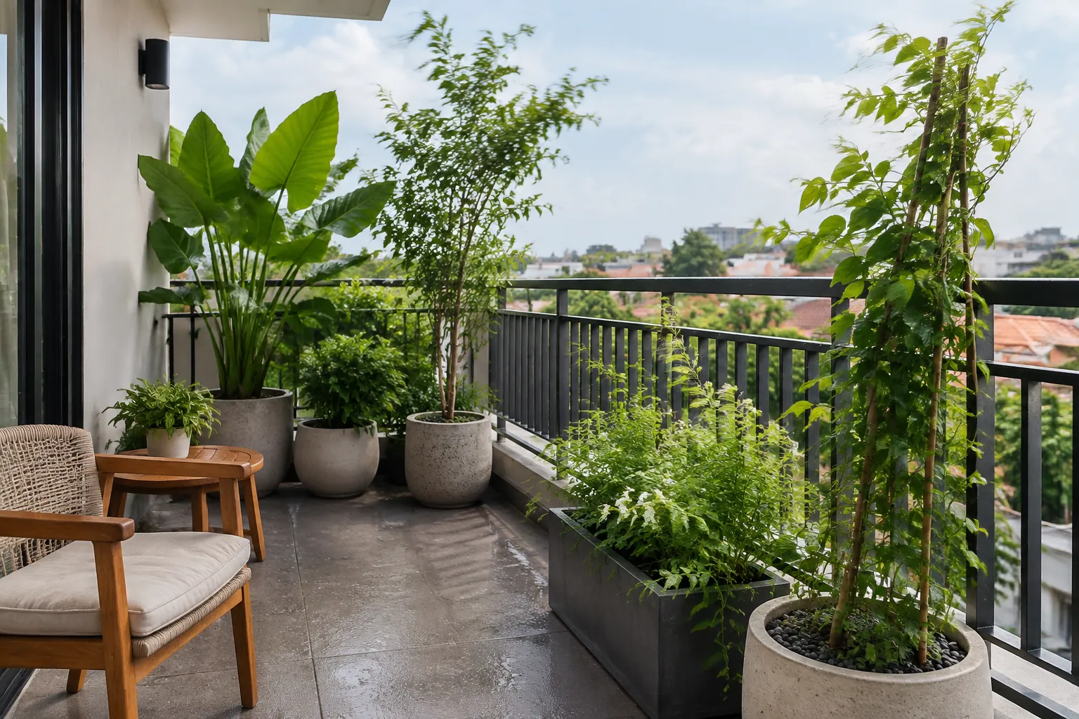 Tanaman balkon diletakkan pada area yang terpapar angin luar