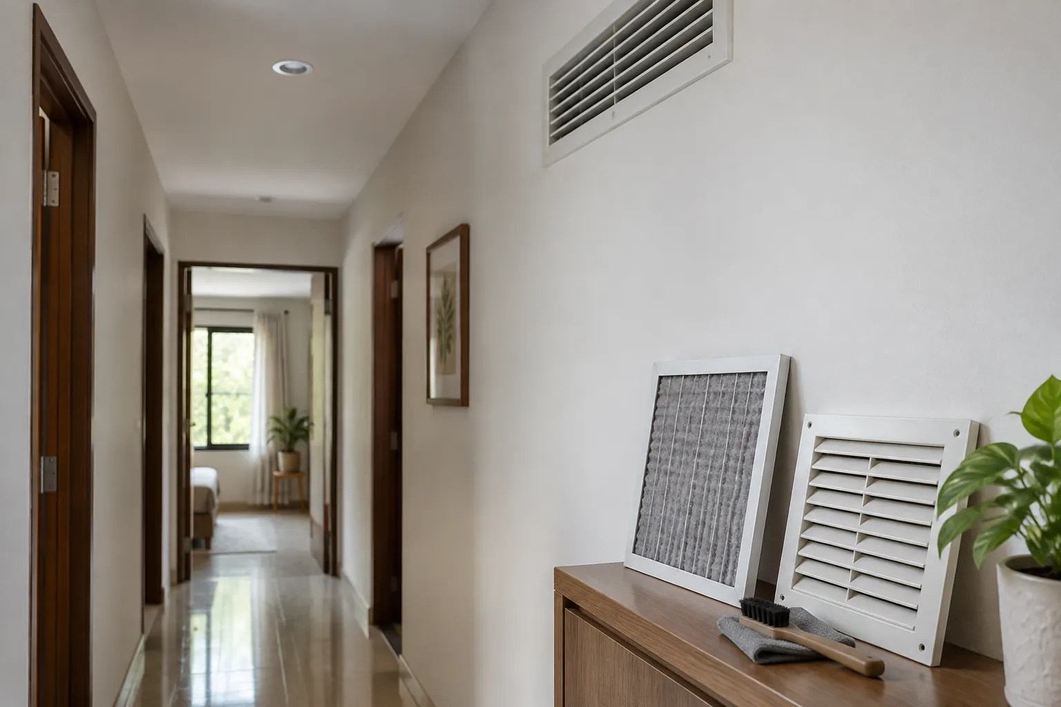 Kisi ventilasi diletakkan di atas kabinet.
