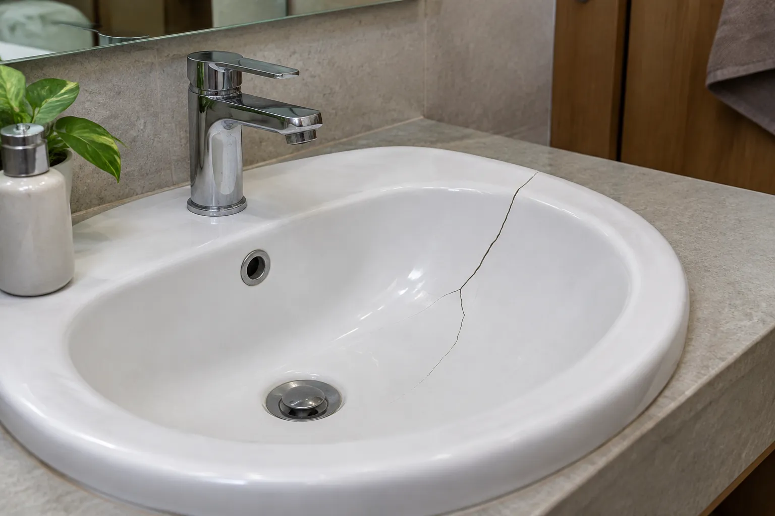 Retakan halus pada wastafel kamar mandi