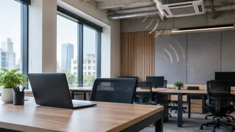Ruang kerja bersama dengan permukaan keras dan kursi kantor