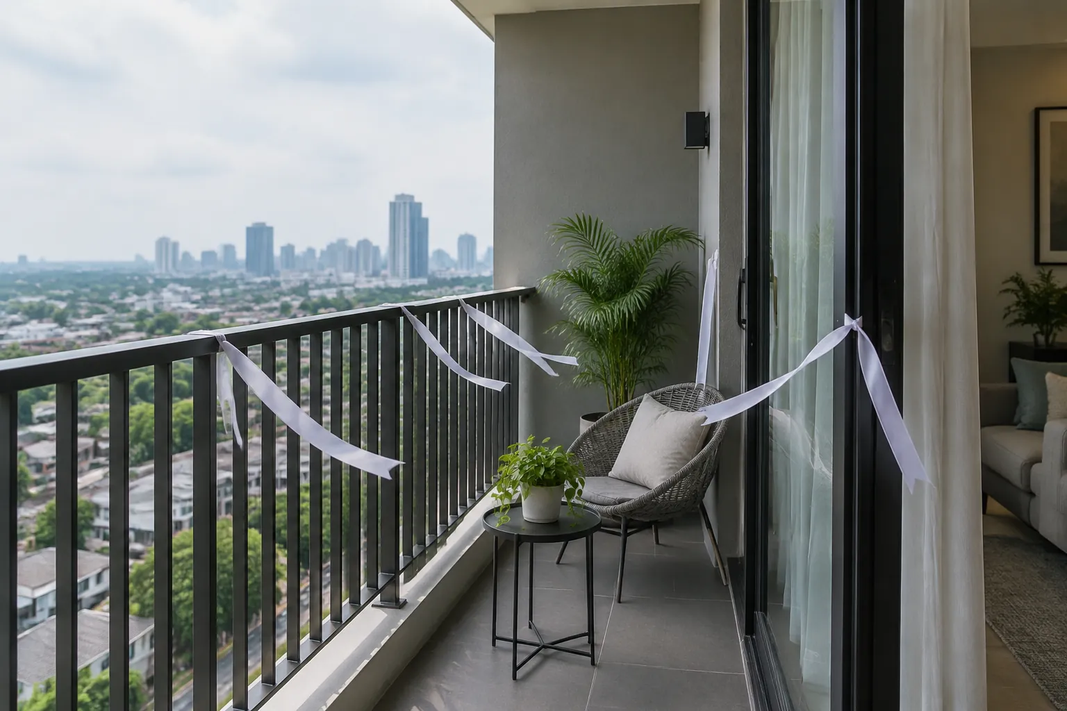 Panah grafis ditambahkan pada foto balkon.