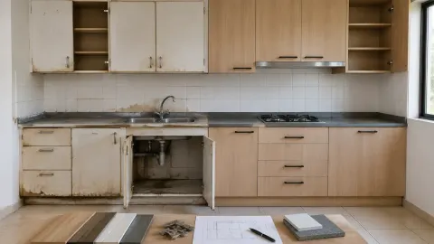 Kitchen set lama dengan kabinet bawah terbuka