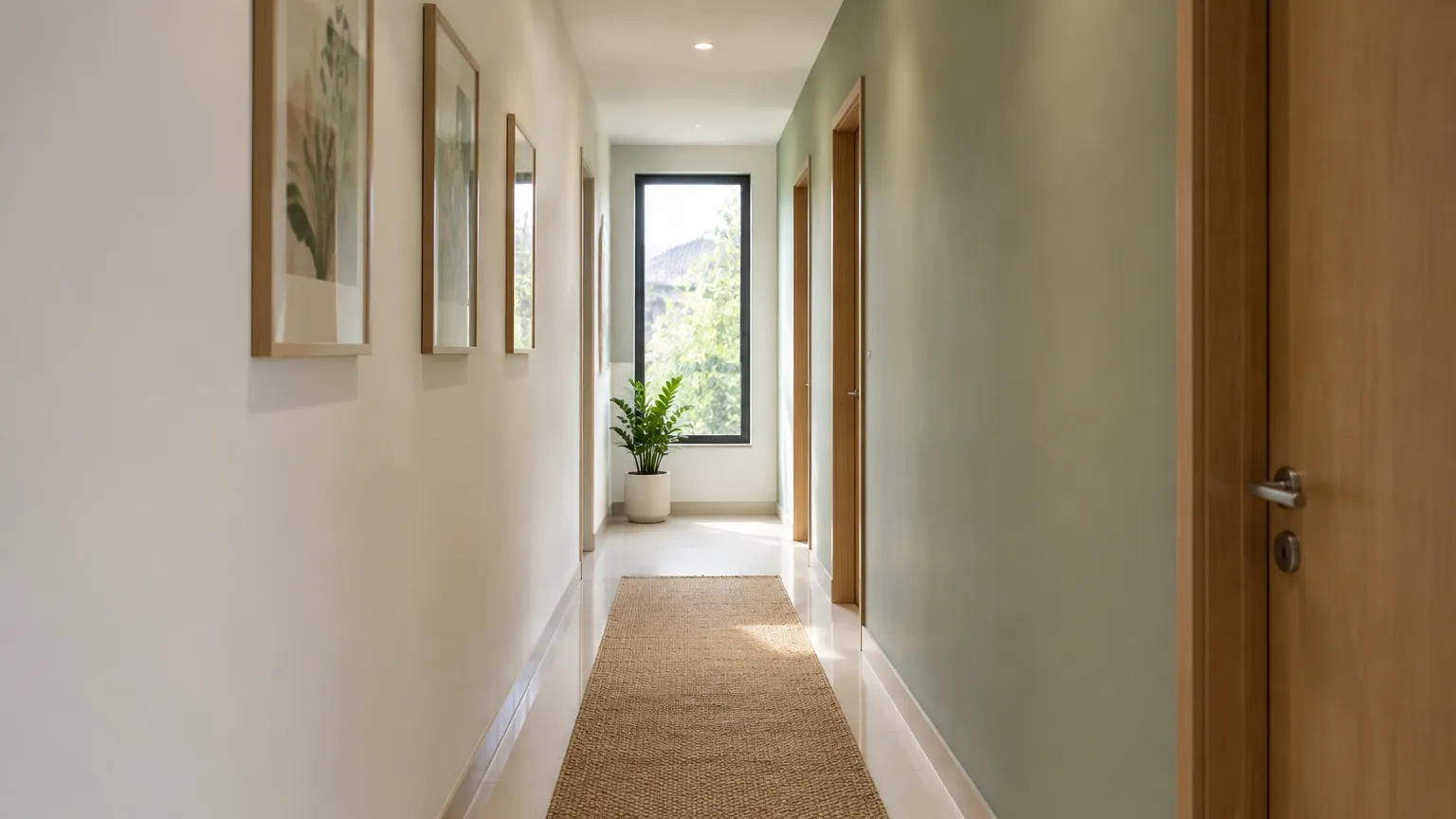 Lorong sempit dengan dinding terang dan lantai terang