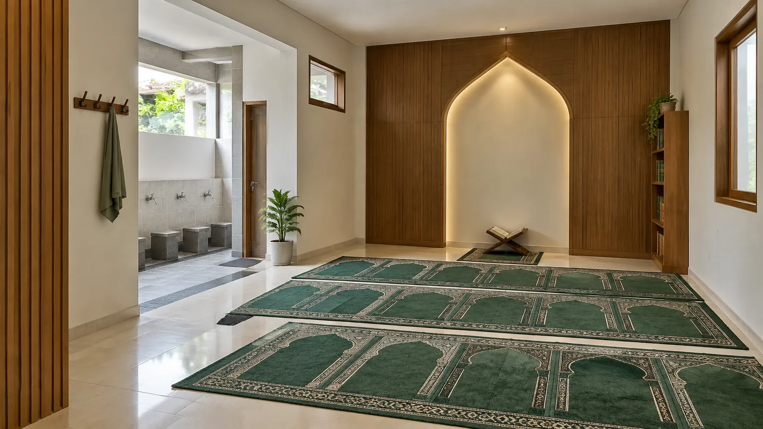 Musala dengan area salat dan tempat wudu di sampingnya