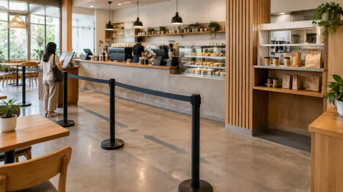 Pembatas antrean di depan kasir kafe