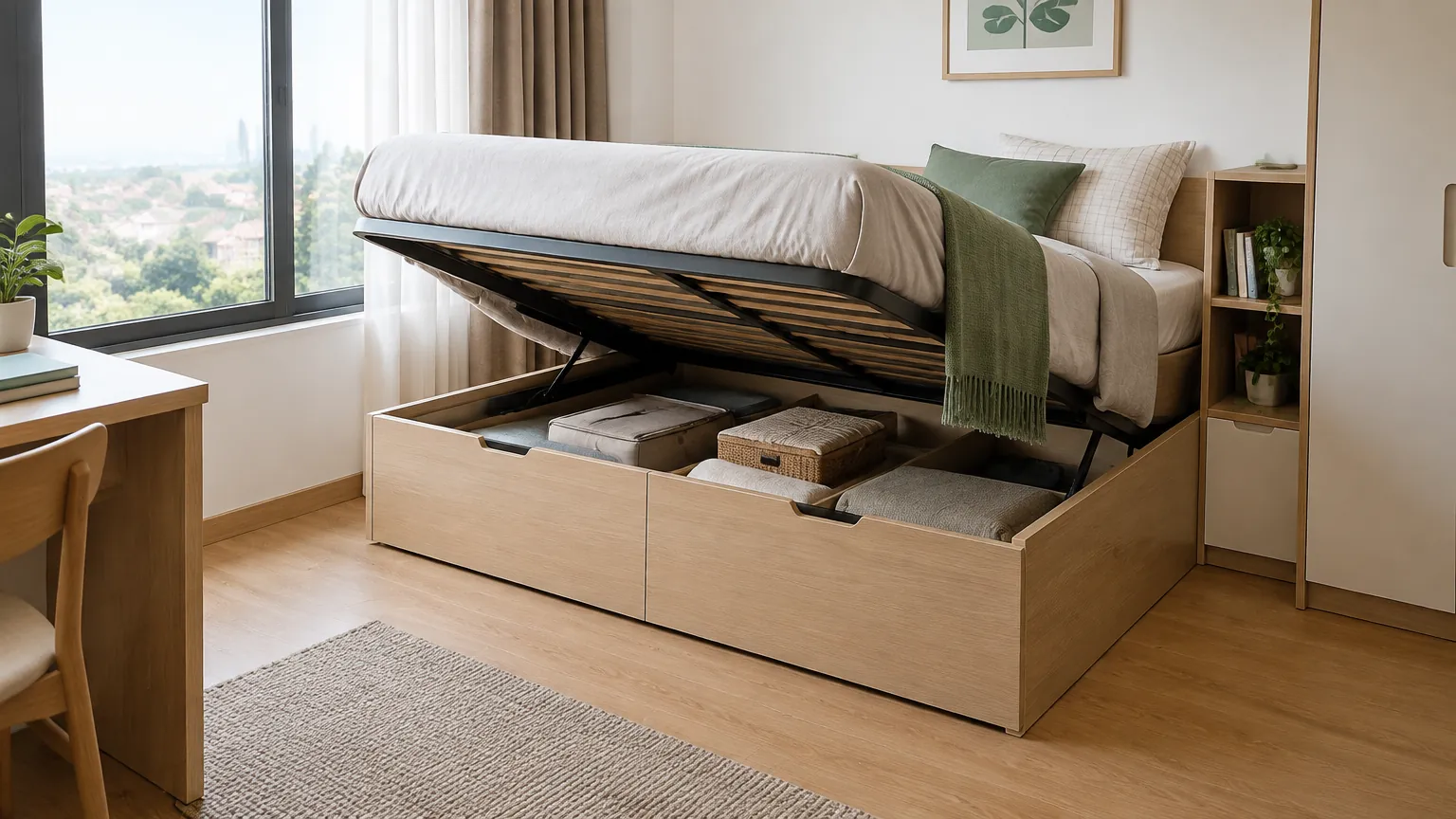 Tempat tidur dengan ruang penyimpanan di bawah kasur