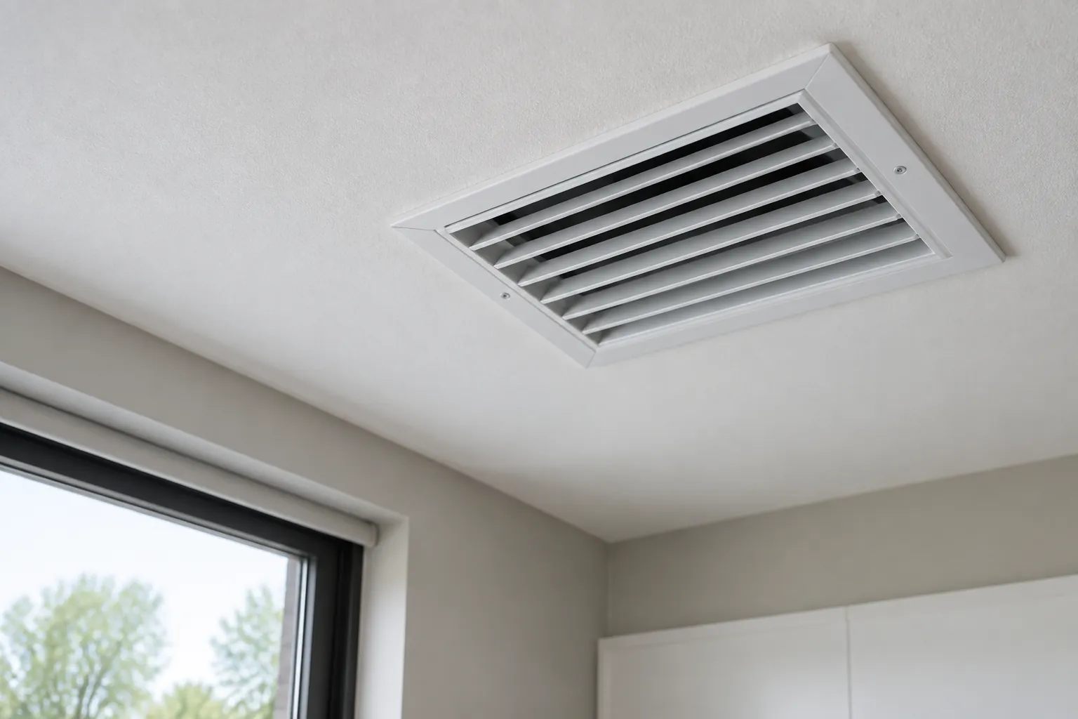 Kisi ventilasi putih pada plafon ruangan