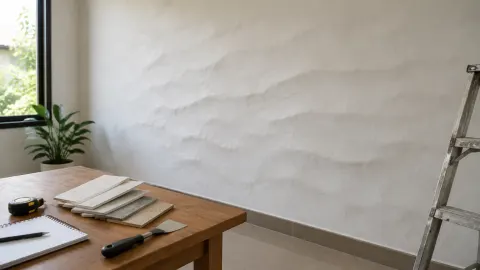 Permukaan dinding putih tampak bergelombang