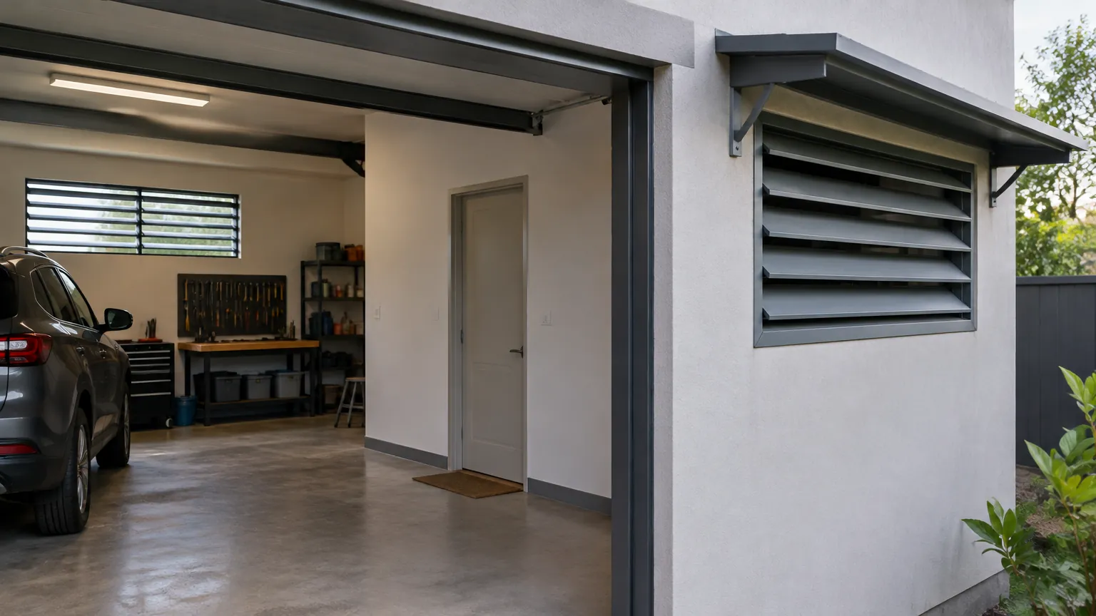 Ventilasi dinding di samping garasi