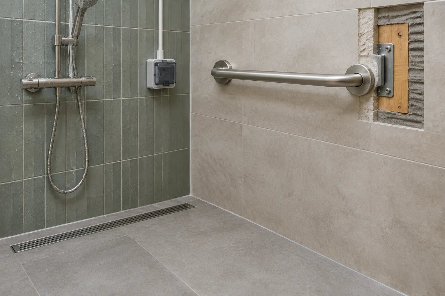 Pegangan dinding dan shower pada kamar mandi