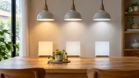 Tiga contoh cahaya lampu pada dinding di atas meja makan