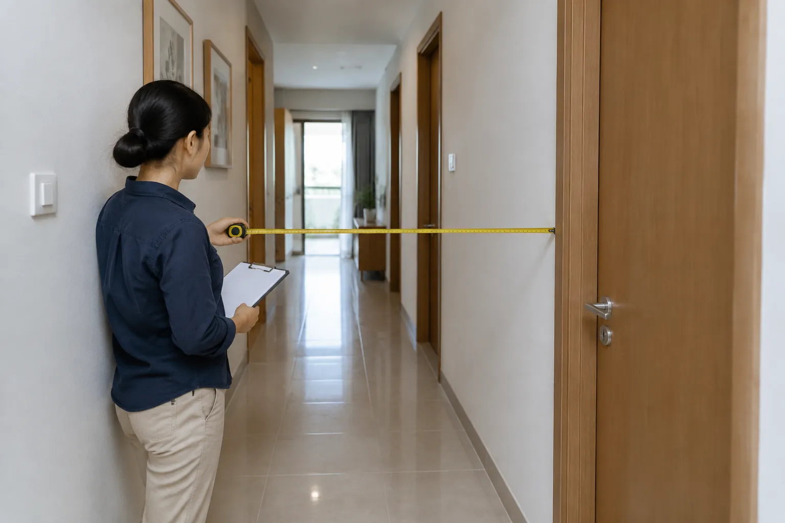 Seseorang mengukur lebar lorong rumah