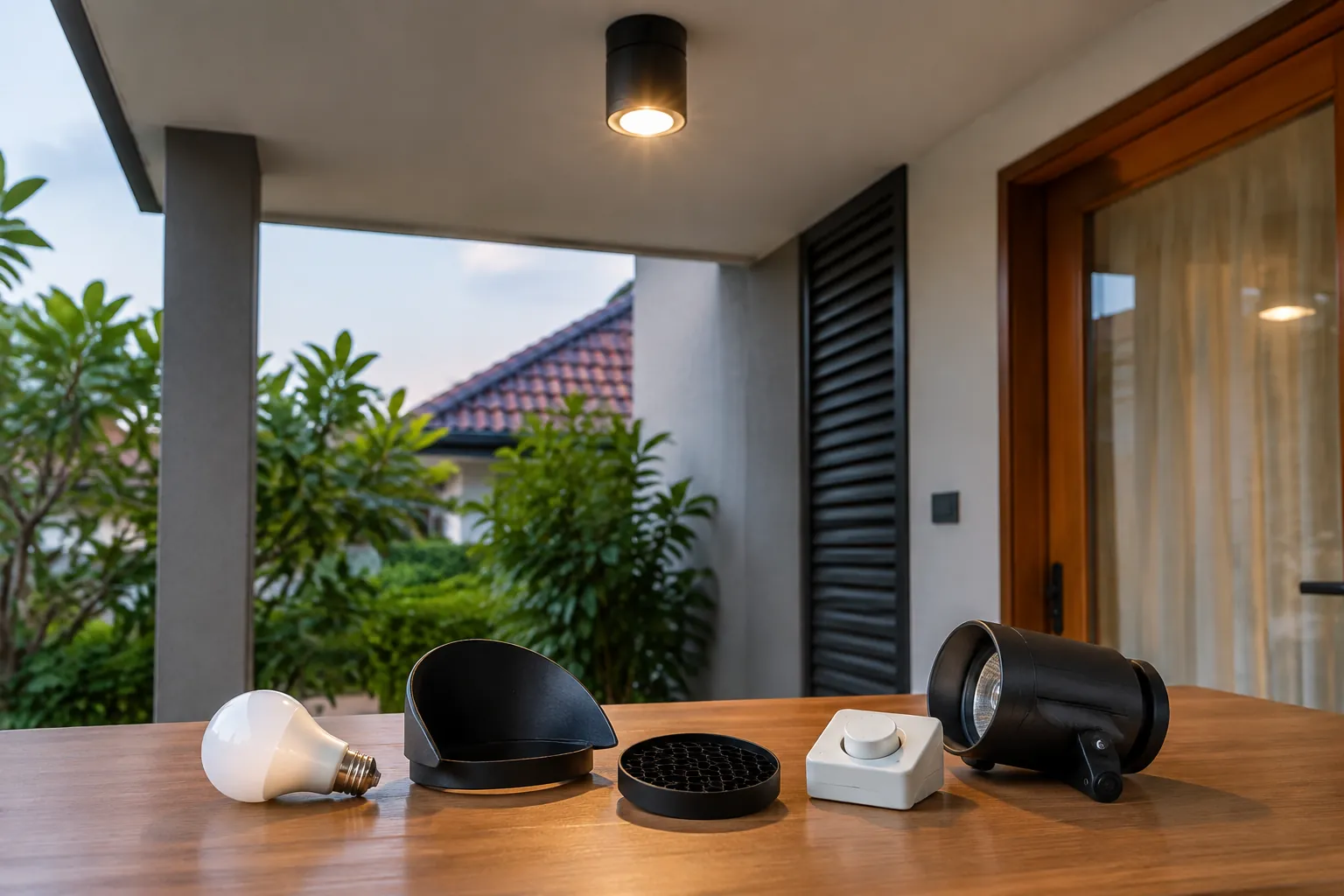 Beberapa contoh lampu di atas meja teras